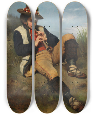 Triptych art skateboard deck of Tadeusz Ajdukiewicz The Shepherd Boy by Tadeusz Ajdukiewicz (1852-1916)