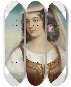 Triptych art skateboard deck of Friedrich Krepp Mdchen In Sditalieniescher Tracht by Friedrich Krepp (1852-1862)
