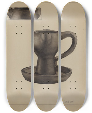 Triptych art skateboard deck of Janet Riza Grease Lamp by Janet Riza (20-)