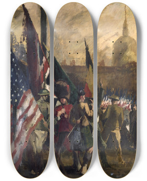 Triptych art skateboard deck of Andrcharles Mare Les Allis by Andre Charles Mare (1885-1932)
