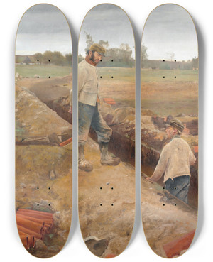Triptych art skateboard deck of Laurits Andersen Ring Drain Diggers by Laurits Andersen Ring (1854-1933)