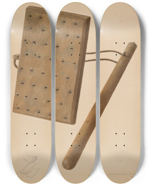 Triptych art skateboard deck of Alexander Anderson Carpet Stretching Device by Alexander Anderson
