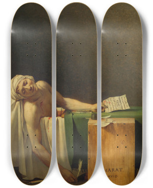 Triptych art skateboard deck of Jacques Louis David Marat Assassinated by Jacques Louis David (1748-1825)