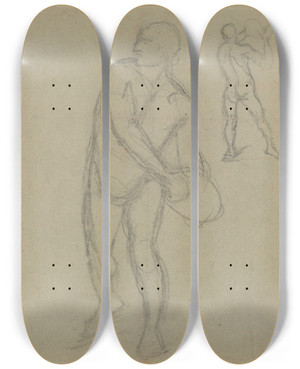 Triptych art skateboard deck of Jzef Simmler Sketches Of Two Male Nudes For The Painting Martyrdom Of St Matthias by Jozef Simmler (1823-1868)