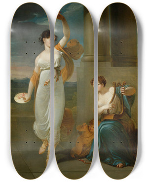 Triptych art skateboard deck of Jan Rustem Portrait Of Maria Mirska Barbara Szumska And Adam Napoleon Mirski by Jan Rustem (1762-1835)