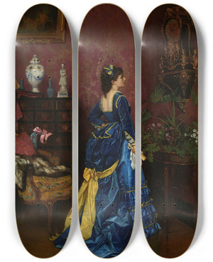 Triptych art skateboard deck of Auguste Toulmouche Le Robe Bleu by Auguste Toulmouche (1829-1890)