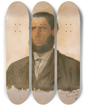 Triptych art skateboard deck of Adolph Tidemand Portrait Of The Prisoner Carl Gustav Svendsen by Adolph Tidemand (1814-1876)