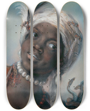 Triptych art skateboard deck of Rosalba Carriera Africa by Rosalba Carriera (1675-1757)
