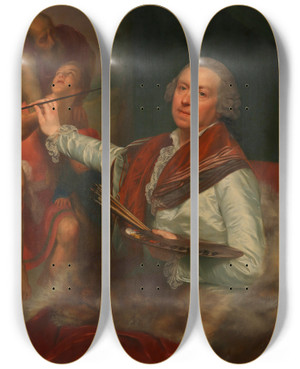 Triptych art skateboard deck of Anton Von Maron Selbstbildnis Anton Von Maron by Anton Von Maron (1733-1808)