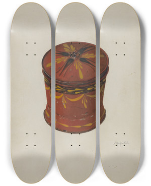 Triptych art skateboard deck of Sara Garfinkel Toleware Sugar Bowl by Sara Garfinkel