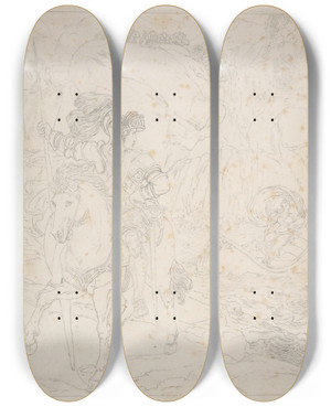 Triptych art skateboard deck of Bartolomeo Pinelli Romantic Subject by Bartolomeo Pinelli (1781-1835)