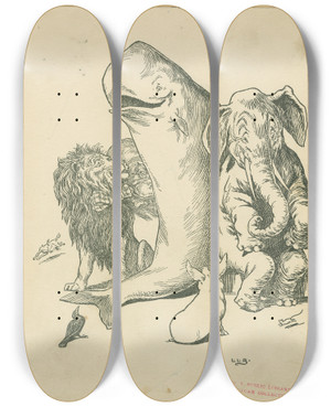 Triptych art skateboard deck of Leonard Leslie Brooke And The Whale by Leonard Leslie Brooke (1862-1940)