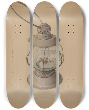 Triptych art skateboard deck of Samuel Faigin Kerosene Lantern by Samuel Faigin