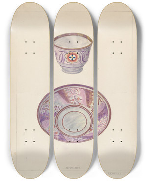 Triptych art skateboard deck of Albert Camilli Cup And Saucer by Albert Camilli