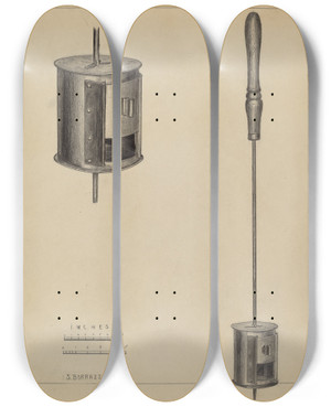 Triptych art skateboard deck of Salvatore Borrazzo Fireplace Coffee Roaster by Salvatore Borrazzo