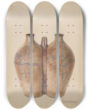 Triptych art skateboard deck of Yolande Delasser Gemel Bottle by Yolande Delasser (1935)