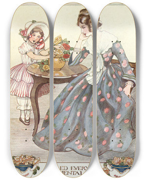 Triptych art skateboard deck of Olive Allen Filled Every Ornamental Jar by Olive Allen (1879-1957)