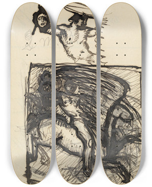 Triptych art skateboard deck of Franz Von Stuck Kompositionsskizze Zu Einem Reiter by Franz Von Stuck (1863-1928)
