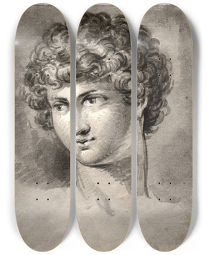 Triptych art skateboard deck of David Humbert De Superville Kop Van Een Jongeling Driekwart by David Humbert De Superville (1770-1849)