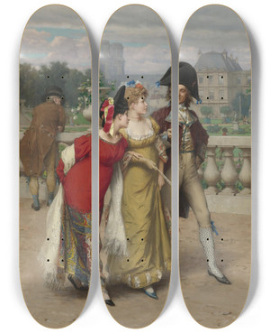 Triptych art skateboard deck of Frederik Hendrik Kaemmerer The Promenade by Frederik Hendrik Kaemmerer (1839-1902)