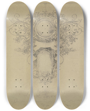 Triptych art skateboard deck of Anton Burger Ornament by Anton Burger (1824-1905)
