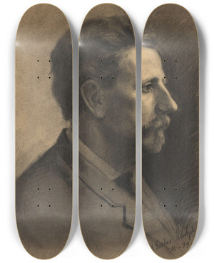 Triptych art skateboard deck of Gustav Wentzel A Man In Profile by Gustav Wentzel (1859-1927)