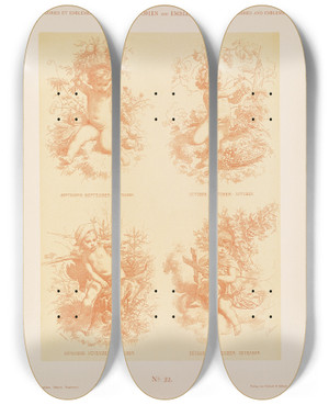 Triptych art skateboard deck of Albert Ilg Allegorien Und Embleme Vol I Pl024 by Albert Ilg (1847-1896)