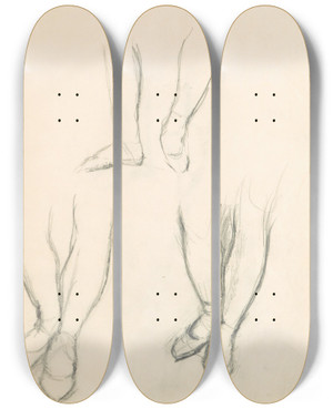 Triptych art skateboard deck of Edgar Degas Figure Studies 10 by Edgar Degas (1834-1917)