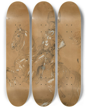 Triptych art skateboard deck of Johann Peter Krafft Theodor Aron De Bistra Zu Pferd by Johann Peter Krafft (1780-1856)