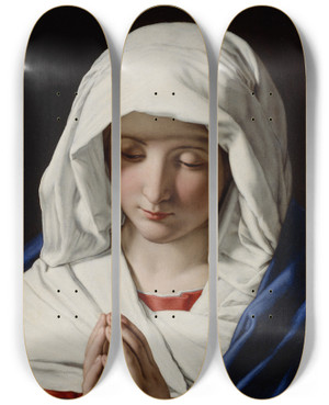 Triptych art skateboard deck of Giovanni Battista Salvi Da Sassoferrato The Virgin Praying by Giovanni Battista Salvi Da Sassoferrato (1609-1685)
