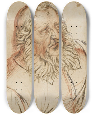 Triptych art skateboard deck of Hendrick Goltzius Der Apostel Bartholomus by Hendrick Goltzius (1558-1617)