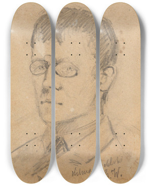 Triptych art skateboard deck of Gustav Wentzel Hilmar Collett by Gustav Wentzel (1859-1927)