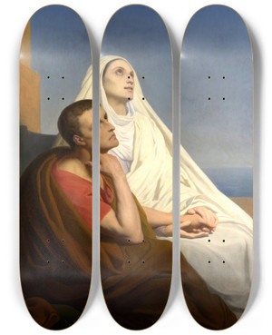 Triptych art skateboard deck of Ary Scheffer Saints Augustine And Monica by Ary Scheffer (1795-1858)