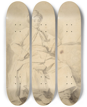 Triptych art skateboard deck of Jeanhonor Fragonard The Sultan by Jean-Honor Fragonard (1732-1806)
