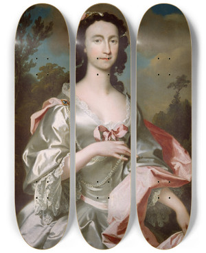 Triptych art skateboard deck of Joseph Highmore Mrs Freeman Flower by Joseph Highmore (1692-1780)