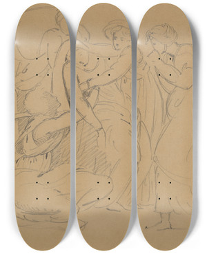 Triptych art skateboard deck of Benjamin Robert Haydon Study Of A Dramatic Scene by Benjamin Robert Haydon (1786-1846)