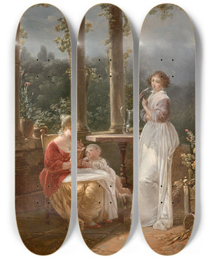 Triptych art skateboard deck of Jeanbaptiste Mallet La Lecture by Jean-Baptiste Mallet (1759-1835) Triptych art skateboard deck of Jeanbaptiste Mallet La Lecture by Jean-Baptiste Mallet (1759-1835)