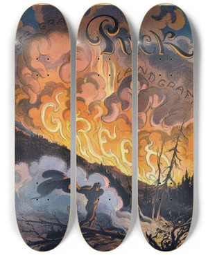 Triptych art skateboard deck of Udo Keppler Wholl Stand By Him by Udo Keppler (1872-1956)
