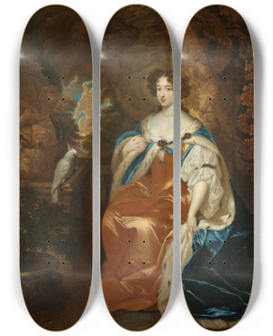 Triptych art skateboard deck of Caspar Netscher Portrait Of Mary Stuart 166295 Wife Of Prince William Iii by Caspar Netscher (1639-1684)