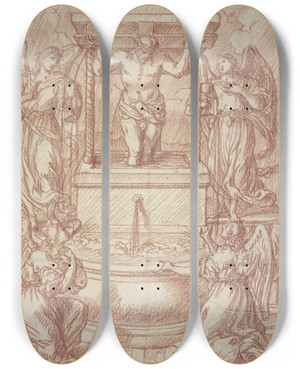 Triptych art skateboard deck of Jonas Umbach Christ In The Winepress by Jonas Umbach (1624-1700)