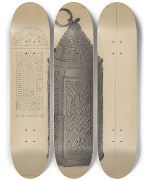 Triptych art skateboard deck of Mildred Ford Lantern_3 by Mildred Ford (20-)