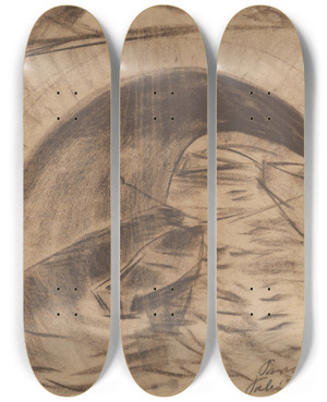 Triptych art skateboard deck of Zolo Palugyay A Boat On The Seine Below A Bridge Arch by Zolo Palugyay (1898-1935)