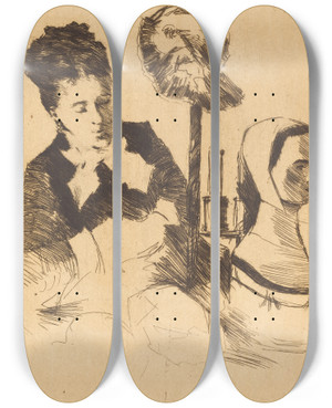 Triptych art skateboard deck of Norbert Goeneutte The Milliner La Modiste by Norbert Goeneutte (1854-1894)