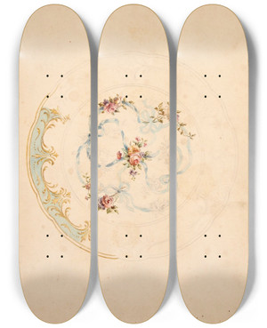Triptych art skateboard deck of Lilly Walther Kavand Portselantaldrikule_1 by Lilly Walther (1866-1946)