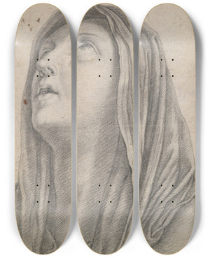 Triptych art skateboard deck of Carlo Dolci Head Of The Virginmary by Carlo Dolci (1616-1687)