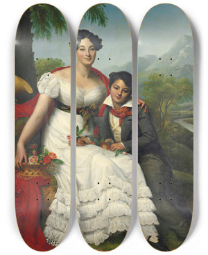 Triptych art skateboard deck of August Riedel Portrait Of A Lady And Her Son by August Riedel (1799-1883)