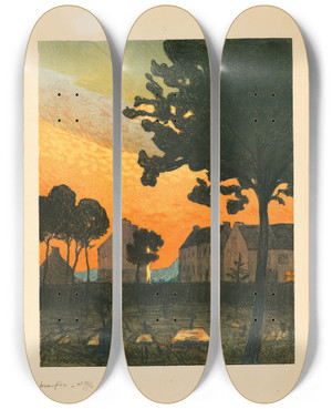 Triptych art skateboard deck of Maxime Maufra Le Cimetire Plougasnou by Maxime Maufra (1861-1918)