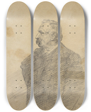 Triptych art skateboard deck of James Ensor Portret Van Ernest Rousseau by James Ensor (1860-1949)
