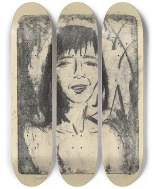 Triptych art skateboard deck of Otto Mueller Brustbild Maschka Ii by Otto Mueller (1874-1930)