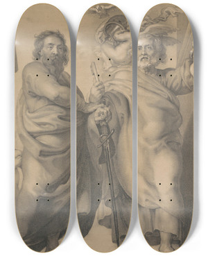 Triptych art skateboard deck of Peter Paul Rubens Saints Peter And Paul by Peter Paul Rubens (1577-1640)